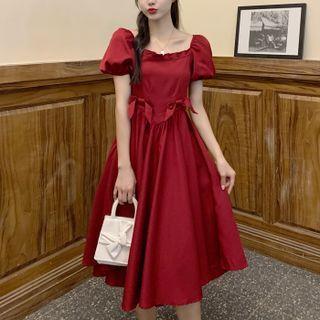 Puff Short-sleeve Bow Dress