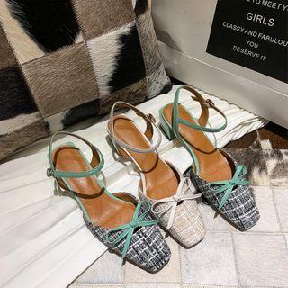 Block-heel Bow-accent Tweed Sandals