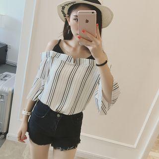 Stripe Off-shoulder Chiffon Blouse