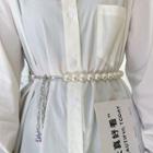 Bear Pendant Faux Pearl Alloy Waist Chain Silver & White - One Size