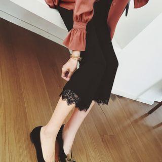 Lace Hem Cropped Boot Cut Pants