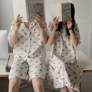 Couple Matching Elbow-sleeve Sleep Dress / Shirt / Shorts / Set