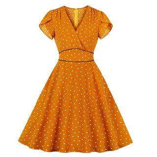 V-neck Heart Print A-line Dress
