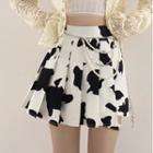 Cow Print Pleated Mini Skirt