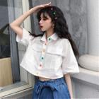 Elbow-sleeve Crop Cargo Shirt