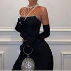 Set: Strapless Rhinestone Corset Top + Long Gloves