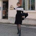 Mock-neck Color-block Knit Dress Black - One Size