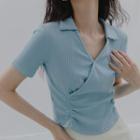 Polo-neck Drawstring Cropped Top