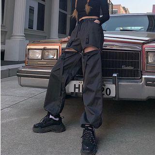 Couple Matching Zip Straight Fit Pants Black - One Size