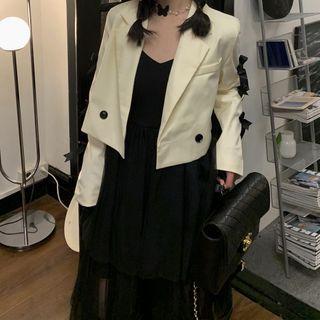 Bow Blazer / Spaghetti Strap Irregular Mesh Midi A-line Dress
