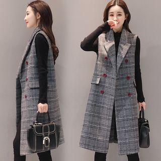 Double-breasted Check Long Vest