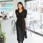 Puff-shoulder Short-sleeve Long Dress