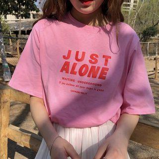 Short-sleeve Lettering T-shirt Pink - One Size