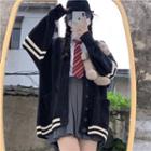 Plain Cardigan / Pleated Skirt / Neck Tie Shirt