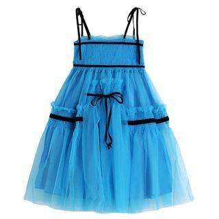 Spaghetti Strap Smocked A-line Mesh Dress