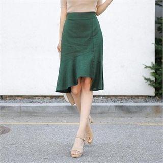 Asymmetric-hem Linen Blend Skirt
