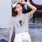 Ice Cream Print Striped Short Sleeve T-shirt