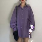 Puff-sleeve Long Shirt Purple - One Size