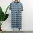 Short Sleeve Cherry Pattern Polo T-shirt Dress