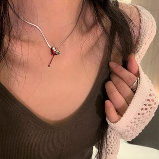 Heart Necklace 1pc - Red & Silver - One Size