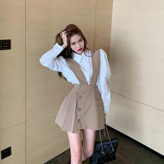 Plain Oversize Button-up Shirt / Plain Button-up A-line Mini Skirt