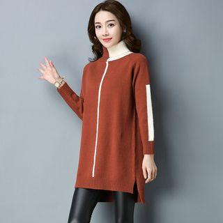 Color Block Turtleneck Long Sweater