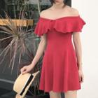 Off Shoulder Cap Sleeve Ruffle Dress