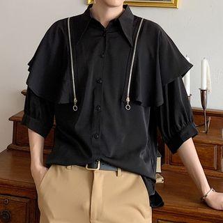 Zip Detail Elbow-sleeve Shirt
