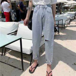 Glitter Crop Straight Fit Jeans