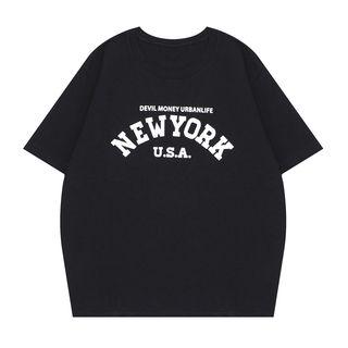 Lettering Short-sleeve T-shirt Black - One Size