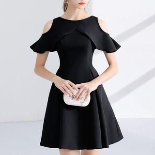 Short-sleeve Cold Shoulder A-line Cocktail Dress