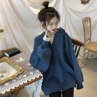 Split-neck Oversize Hoodie Blue - One Size