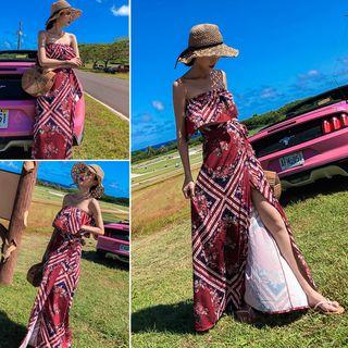 Set: Patterned Tube Top + Maxi A-line Patterned Skirt