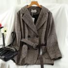 Houndstooth Double-breasted Belted Blazer