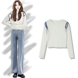 Crewneck Two Tone Split Cropped Top White - One Size