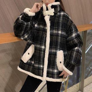Oversized Fleece Plaid Long-sleeve Jacket