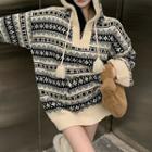 Hooded Patterned Sweater White - One Size