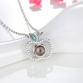 925 Sterling Silver Bead Rhinestone Apple Pendant Necklace