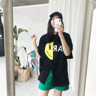 Slit-front Printed T-shirt