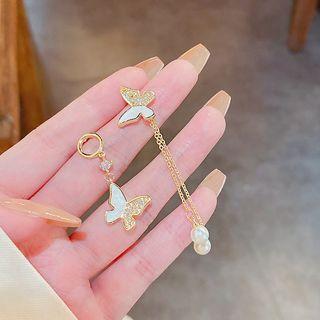 Asymmetrical Rhinestone Butterfly Drop Earring E4763 - 1 Pair - Gold - One Size