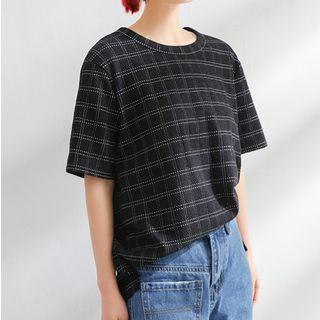 Short-sleeve Plaid Knit Top