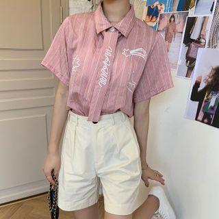 Embroidered Short Sleeve Shirt / Wide Leg Shorts