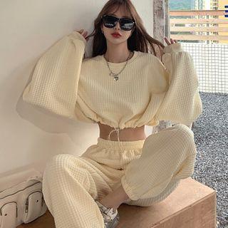 Drawstring Cropped Pullover / Harem Pants