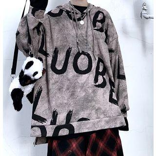 Slit-side Lettering Hooded Sweatshirt