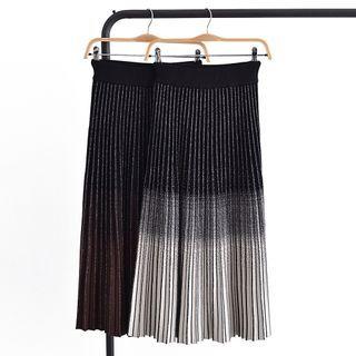 Pleated Gradient Knit Midi A-line Skirt