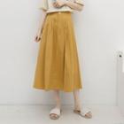 Plain Midi A-line Skirt Yellow - One Size