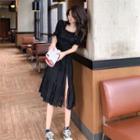 Plain Lace Split Short-sleeve Dress