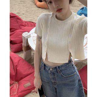 Short-sleeve Knit Crop Top Off-white - One Size