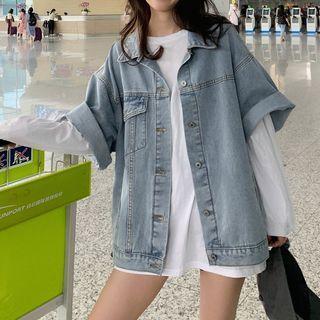 Short-sleeve Denim Jacket Blue - One Size