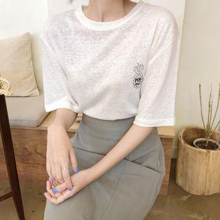 Pineapple Linen Blend T-shirt Ivory - One Size